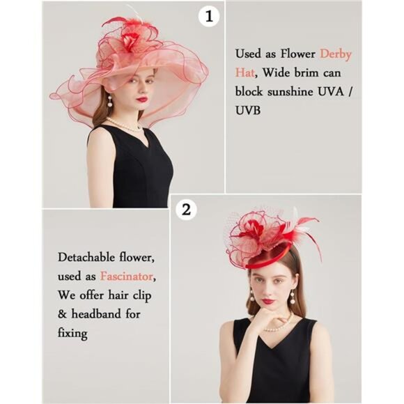 Women Organza Church Tea Party Hats Floral Peach main image 4